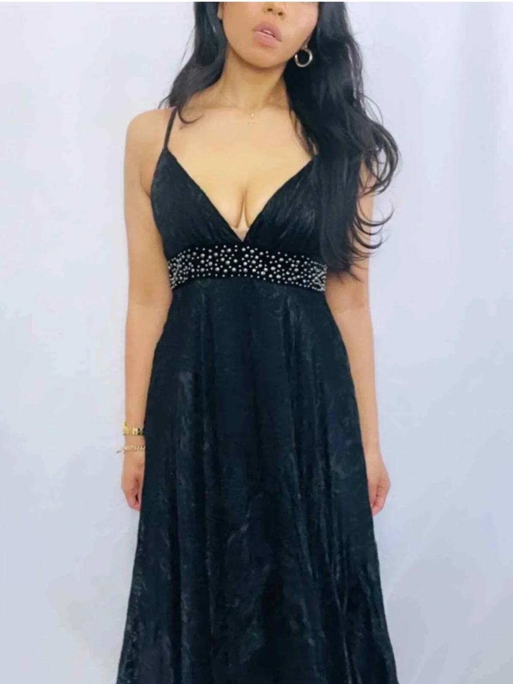 Y2K Bebe Black Studded High Low Formal Dress - Picture 2 of 9